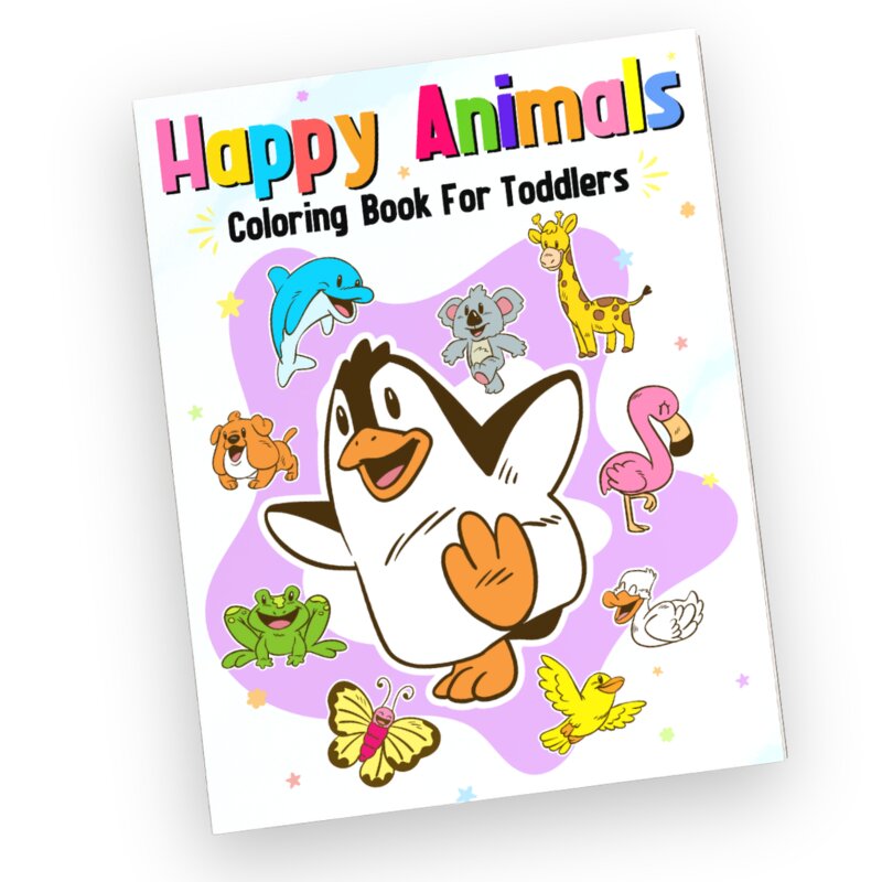 Happy Animals Coloring Book For Toddlers & Preschoolers cover